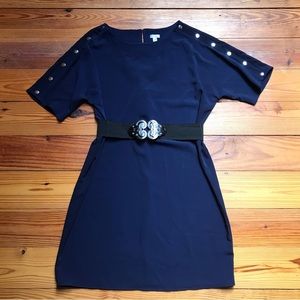 Spense Navy Sheath Tunic Dress with Metal Details, EUC, 14